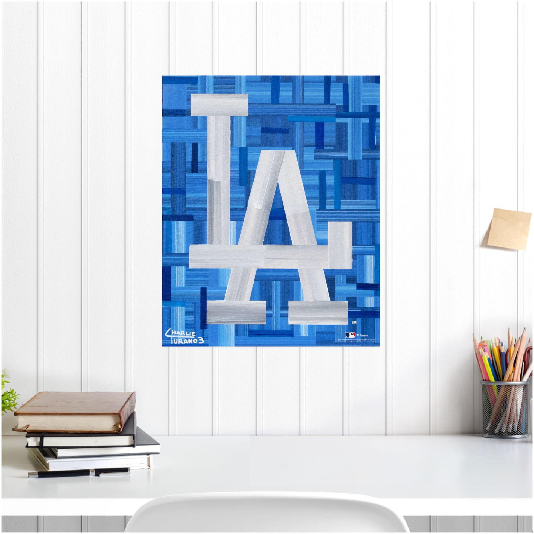 Los Angeles Dodgers 16 X 20 La Logo With Blue Abstract Background Gallery Wrapped Embellished Giclee Walmart Com Walmart Com