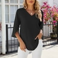 thumbnail image 2 of Diufon Womens Dressy Tops Casual Ruffle 3/4 Sleeve V Neck Loose Tunic Shirts Trendy Solid Color Chiffon Blouse, 2 of 4
