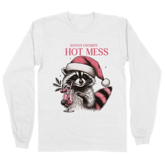 Raccoon Christmas Hot Mess Long Sleeve Shirt Unisex Large White