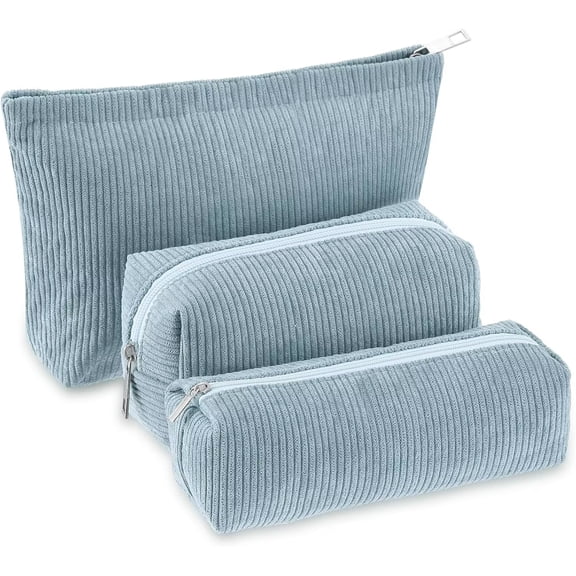Pakyozj 3 Pcs Makeup Bag Set for Women Corduroy Cosmetic Pouch Aesthetic Travel Toiletry Bag Cute Purse Pouch Pencil Case Makeup Brushes Storage Organizer for Christmas