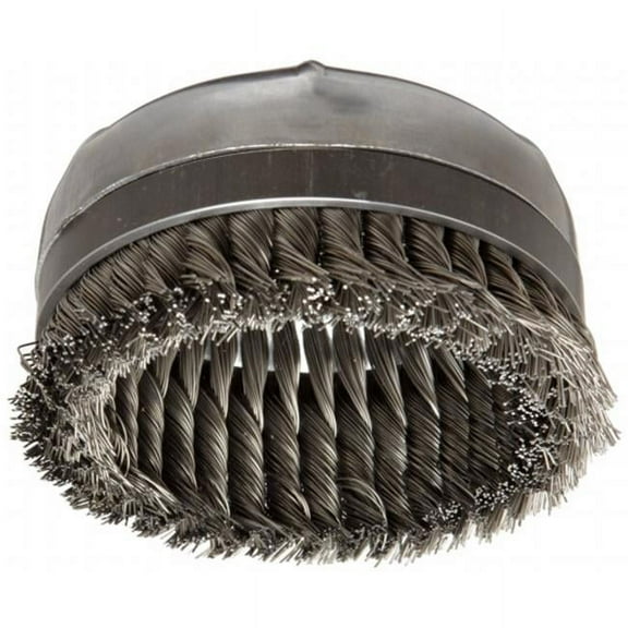 Extra Heavy Duty Knot Wire Cup Brush, 4 in Dia., 5/8-11 UNC Arbor, 0.026 Wire