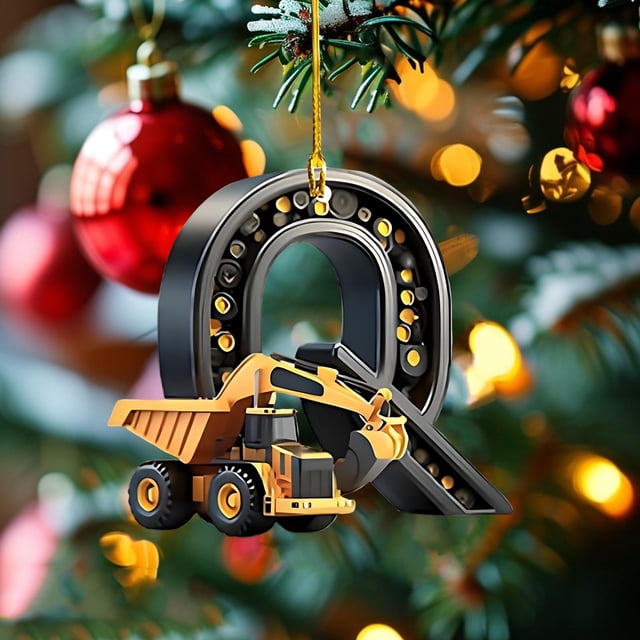 Adornos Navideños con 26 Letras de Vehículos de Construcción | Colgantes Acrílicos de Camiones de Construcción | Adornos Navideños Ligeros y Duraderos para Árboles, Puertas, Chimeneas y Cajas de Rega
