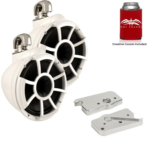 Wet Sounds For Malibu G3 Tower System REV10W-SC 10" Pair White Swivel Mount Tower Speakers & Polished Adapters