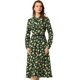 thumbnail image 2 of Vestido midi fluido informal con cinturón y manga larga con cuello de pajarita y estampado floral para mujer Verde oscuro-Floral M, 2 of 2