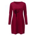 thumbnail image 2 of Lovzfmll Skater Dresses for Women, Women's Printed Long Sleeve Pockets Casual Dress Loose Dresses Wine XL, 2 of 8