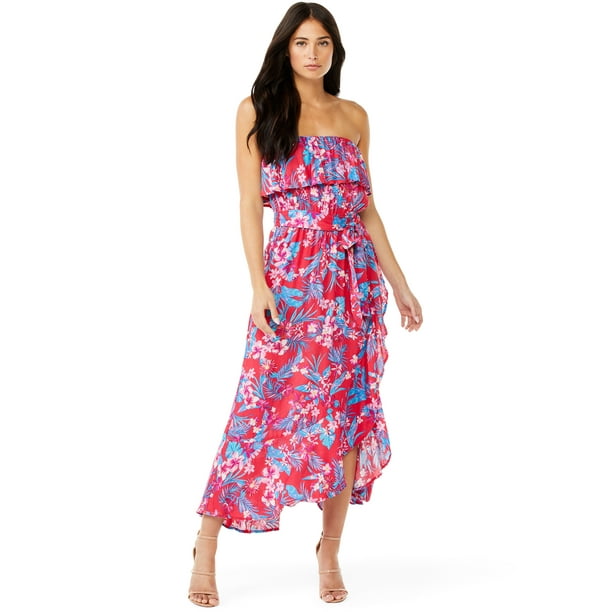 Sofia Jeans by Sofia Vergara Women's Strapless Maxi Dress with Ruffle Hem
