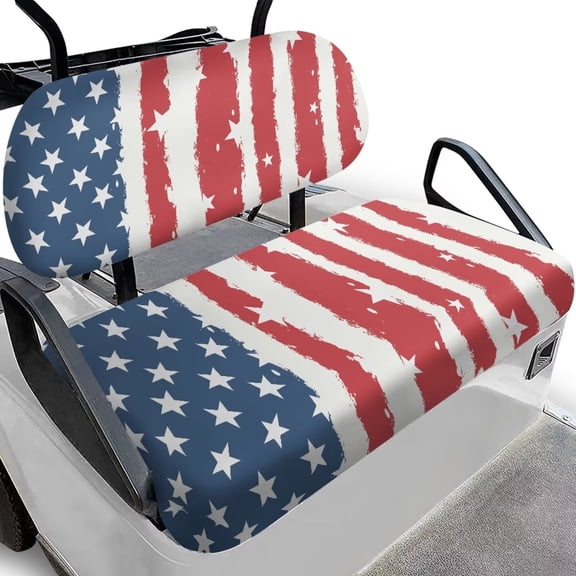 POLERO American Flag Print Golf Cart Seat Covers Universal Fit for Club Car Precedent Golf Cart Seats, Washable Front and Back Seat Cushion Cover, No Stapler Required