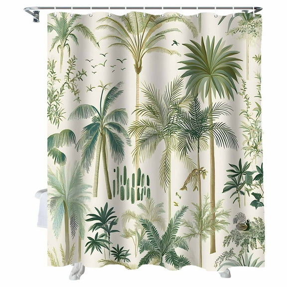 Shower Curtains Green Palm Tree Leaf Bath Curtain Vintage Plant Waterproof Bathroom Shower Curtain Set with Hooks Decoration 36 x 72 Inches