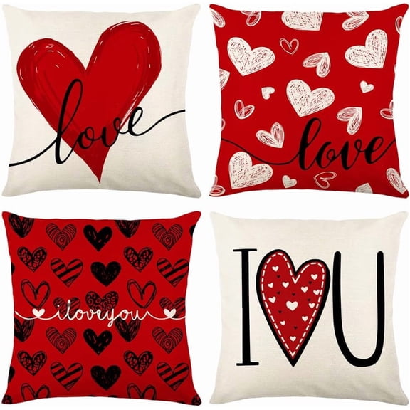 Valentines Pillow Covers 20x20 Inch Set of 4 I Love You Red White Valentines Day Cushion Case Decorative Throw Pillow Covers for Bedroom Sofa Couch Holiday Festivals Home Decor