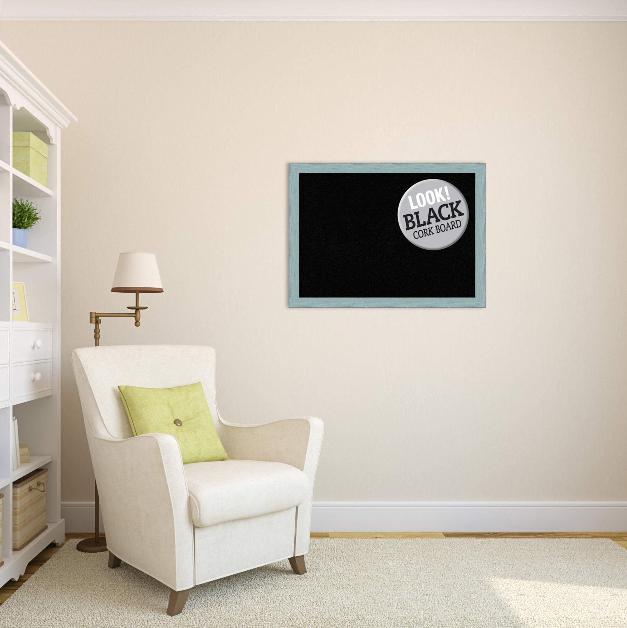 Amanti Art Natural Cork Board Wood Framed Sky Blue Rustic Bulletin Board 30 in. x 22 in.