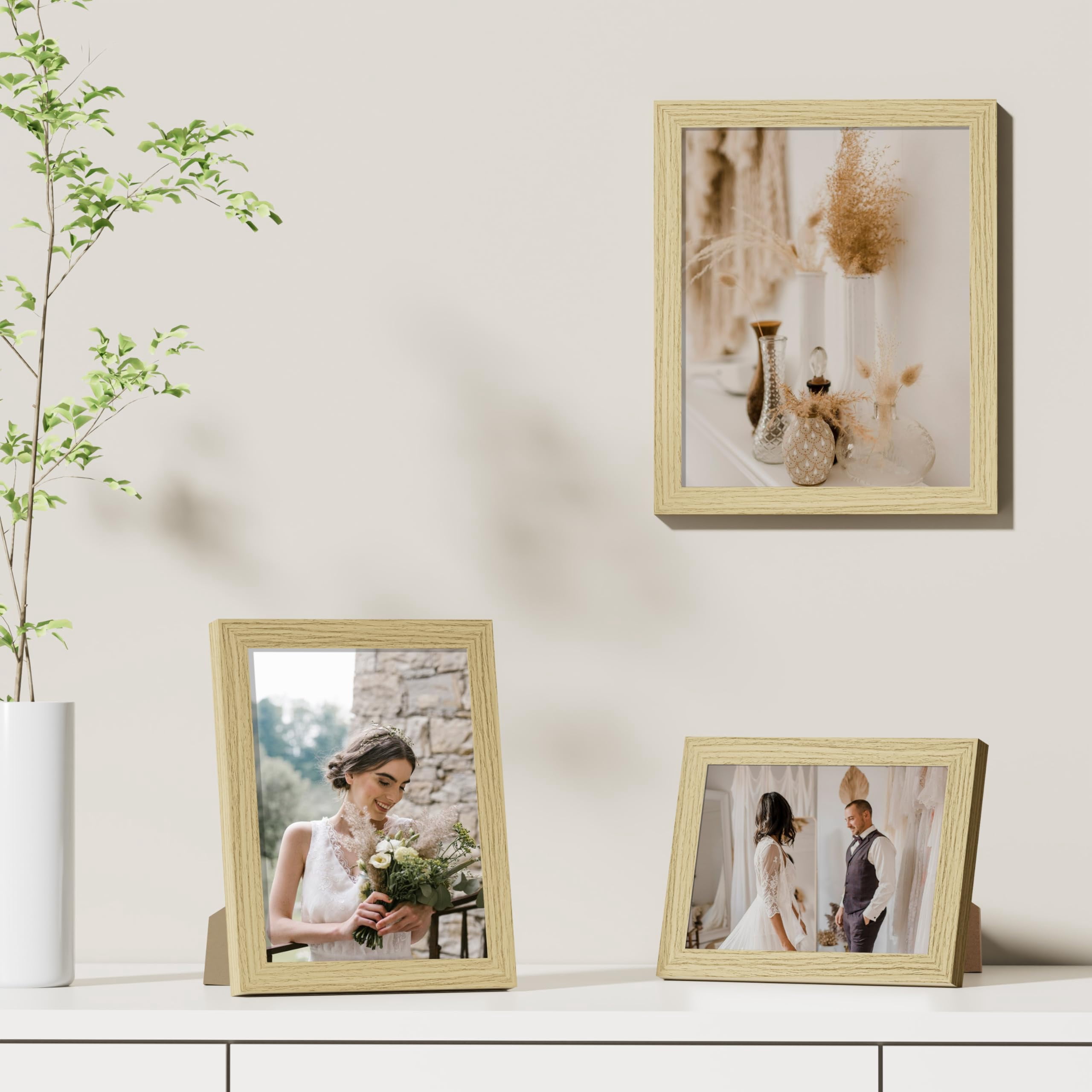 decorUhome 8x10 Natural Picture Frame Set of 9, Display 5x7 Pictures with Mat or 8x10 without Mat, Photo Frames for Wall or Tabletop