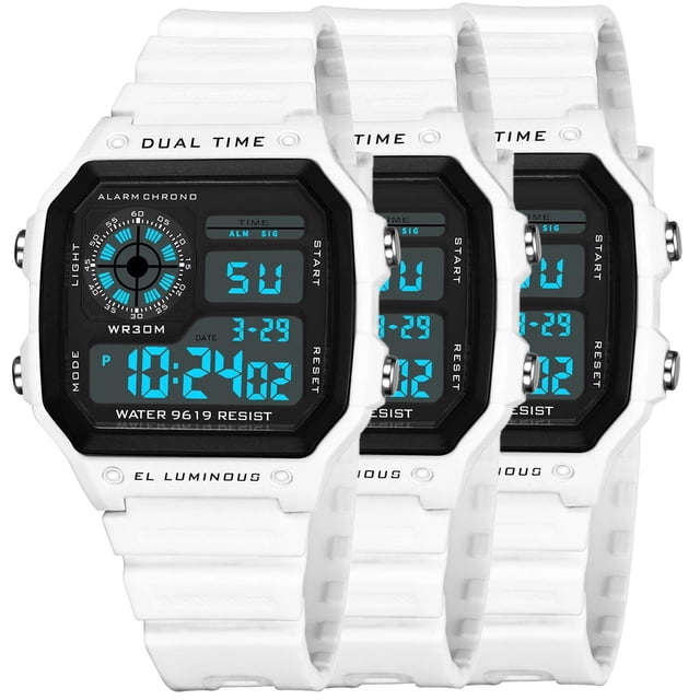 Reloj Blanco Para Hombre LuminoxWhite 3Pzas Longitud 27cm Ancho 4cm Grosor 2cm Digital Luz Blanco.