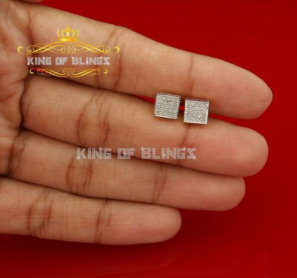 King of Bling's Real 10k Yellow Gold Square Stud Men/ Women Earrings with 0.15CT Real Diamonds