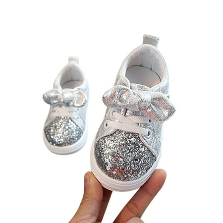

Binpure Girls Soft Sole Sports Shoe Sequins Casual Sneakers Cute Bowknot Shoes