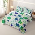thumbnail image 3 of Castle Fairy Mid Century Layered Square Bed Spread Queen 3pcs,Abstract Hollow Border Queen Coverlet Set,Emerald Yellow Navy,1 Quilt and 2 Pillowcases, 3 of 7