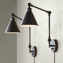 360 Lighting Wray Modern Industrial Swing Arm Wall Lamps Set of 2 Dark Bronze Plug-in 6" Light Fixture Up Down for Bedroom Reading Living Room Hallway
