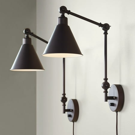 360 Lighting Modern Industrial Up Down Swing Arm Wall Lights Set of 2 Lamps Dark Brown Sconce for Bedroom