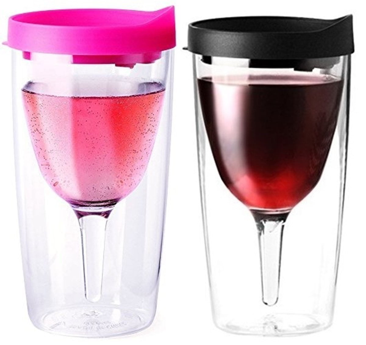 Vino2Go Double Wall Insulated Acrylic Wine Tumbler with Pink Slide Top Lids 10 oz.