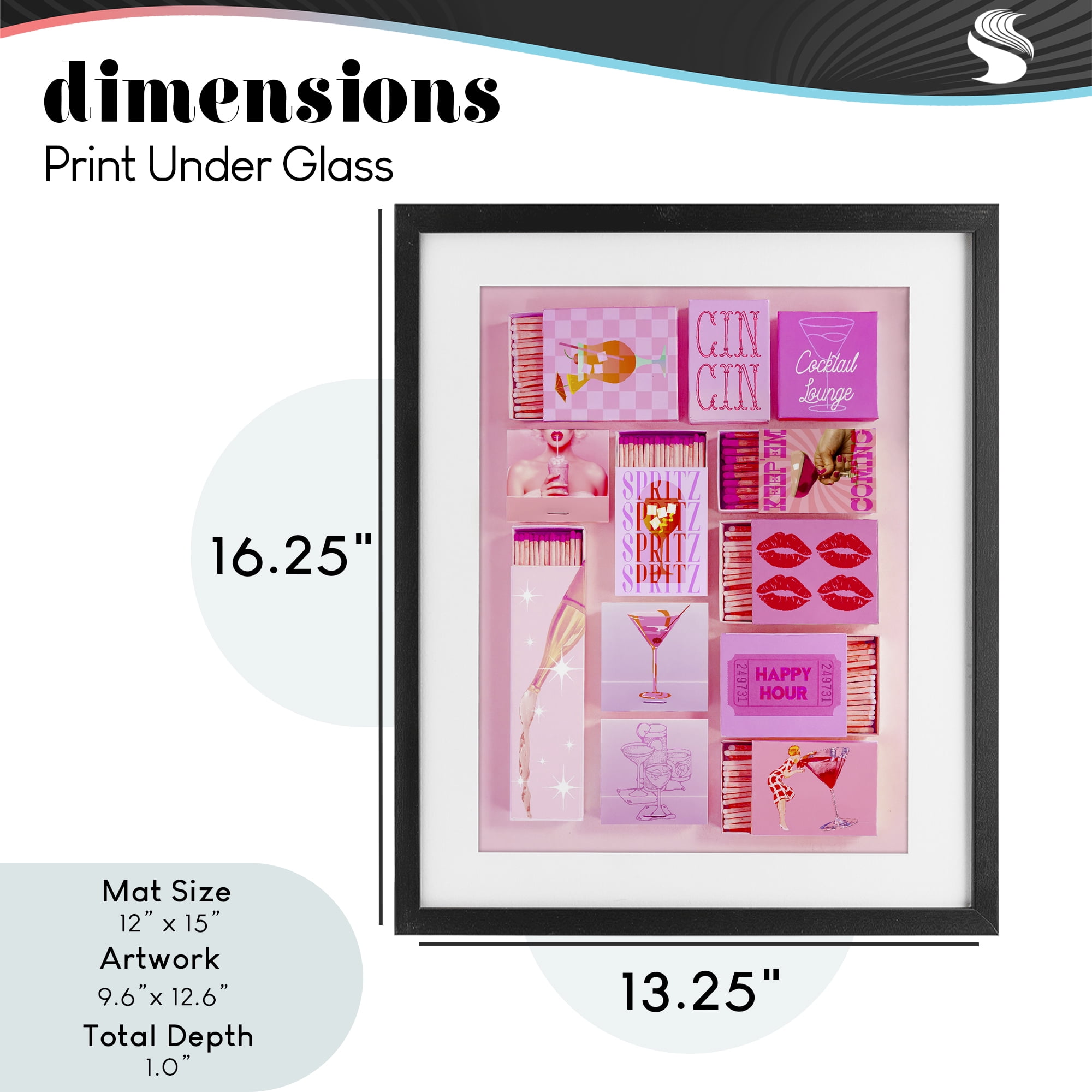 Feminine Glam Matches Black Framed Print Under Glass, design by Lil' Rue