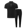 thumbnail image 3 of Stamzod Mens Outfits 2 Piece Short Sleeve Half Zip Shirt and Pant Lounge Sets for Men Ribbed Breathable Solid Plus Size Men Beach Outfits Sets on Clearance, 3 of 4