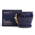 thumbnail image 2 of Repotme 6” x 6” x 5.5” Pinwheel Fluted Midnight Blue Ceramic Orchid Pot with Drainage Holes, 2 of 2