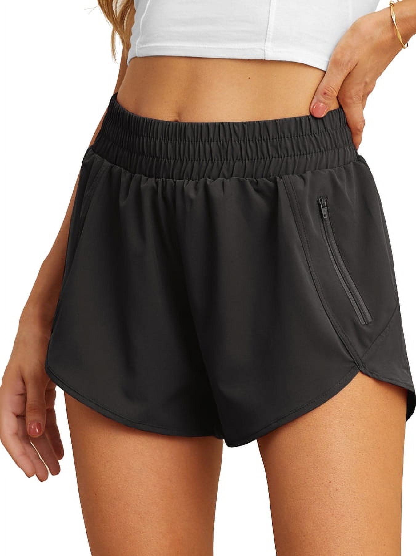 Cueply Women's Running Shorts High Waisted Athletic Gym Workout Shorts with Liner Zipper Pockets