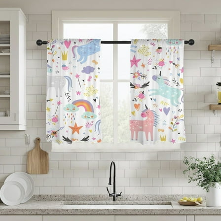 Pastel Unicorns - Window Curtains - Blackout Window Drapes 28x40