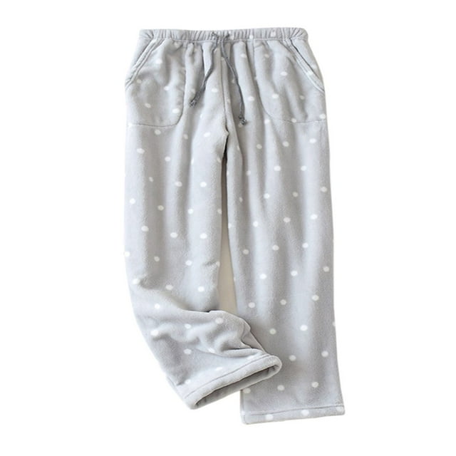 Women‘s Flannel Pajama Pants Fuzzy Winter Warm Wide Leg Solid Color Polka Dot with Side Pockets Drawstring Trousers
