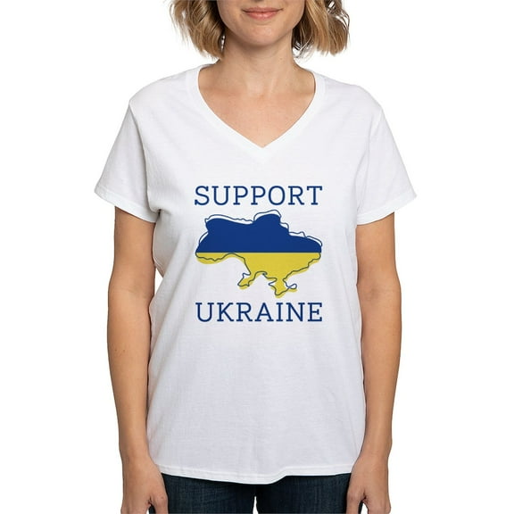 CafePress - Support Ukraine Women's V Neck T Shirt - Womens Cotton V-Neck T-shirt