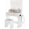 thumbnail image 1 of Ourlova Vanity Desk with LED Mirror & Power Outlets – Small Makeup Vanity Set with 2 Drawers, Cushioned Stool, 3 Light Modes for Modern Bedroom, 1 of 8