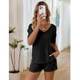 thumbnail image 3 of Ekouaer Women's Ribbed Knit Lounge Sets Short Sleeve 2-Piece Outfit Sleepwear Set, 3 of 7
