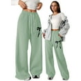 thumbnail image 2 of Tisuna Girls Solid Sweatpants Child Bowknot Elastic Waist Wide Leg Trousers Loose Fashion Girls Festival School Sport Casual Wear Light Green Size 4-5 Years, 2 of 7