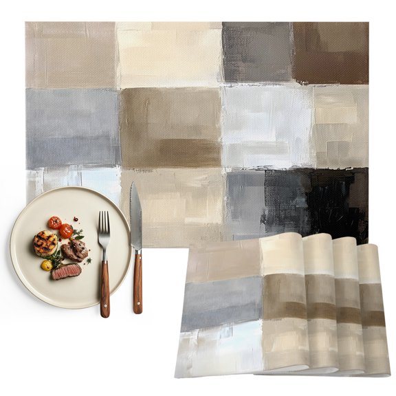 Brown Grey Ombre Placemats Set of 2, Geometric Abstract Art Modern Washable Wipeable Table Mats for Dining Tables, Indoor Outdoor Kitchen Place Mats for Holiday Party Table Decor