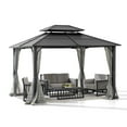 thumbnail image 2 of Sunjoy Hardtop Gazebo 10 x 12 ft. Outdoor  Steel Frame  Gazebo With 2 Roof Metal  Gazebo with Ceiling Hook and Removable Netting Sidewalls, Black, 2 of 12