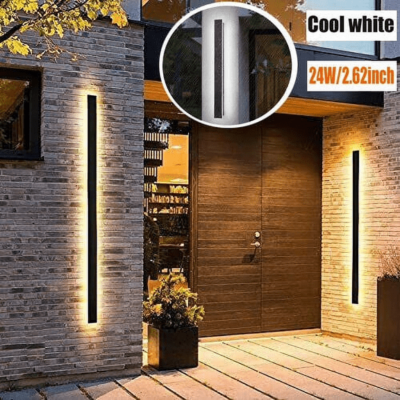 LITOM Outdoor Waterproof IP65 LED Wall Light - Frosted Acrylic & Iron Alloy, 60/80/100cm Optional, 20/24/32W, 3000K Warm/6500K White, 50000hrs Lifespan 360° Lighting for Villa/Garden/Terrace