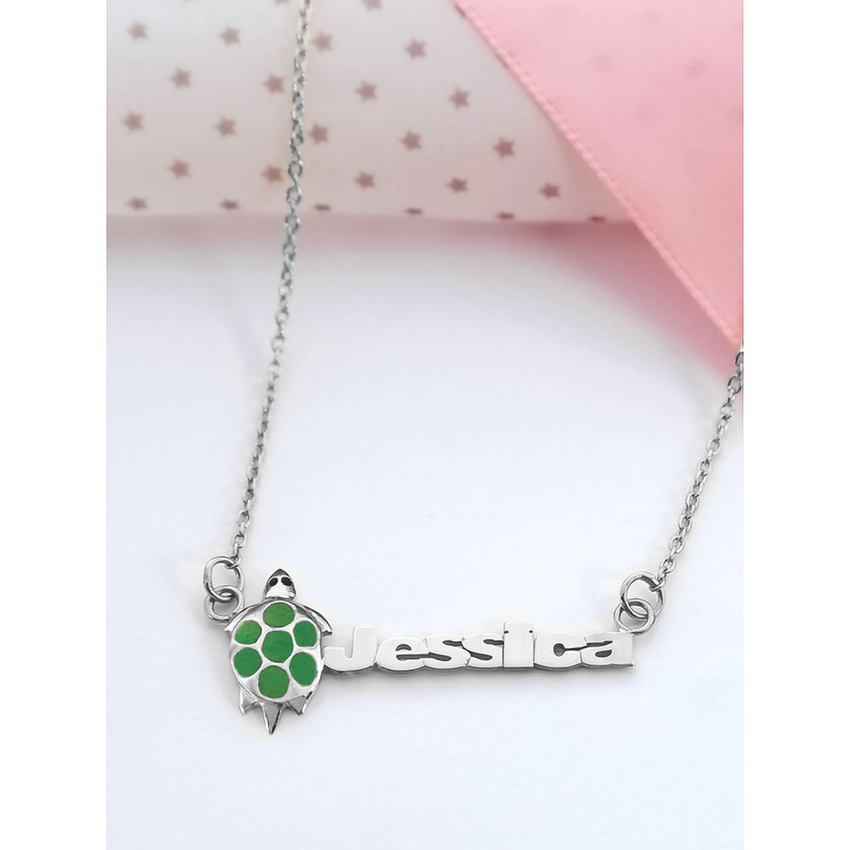 Children's Name Necklace with Turtle Motif