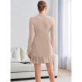 thumbnail image 6 of Women'S Long Sleeve Ruffle Hem Knit Sweater Dress Collared Back Tie Knot Cut Out Mini Bodycon Dress Khaki XS, 6 of 8