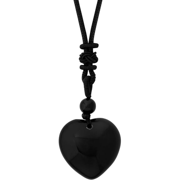 Black Obsidian Gothic Heart Pendant Necklace with Braided Cord, Goth Jewelry Gift for Men and Women