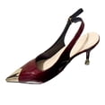 thumbnail image 7 of Womens Slingback Kitten Heels Closed Pointed Toe Pumps Heeled Sandals Elegant Splice Leather Party Prom Dress Shoes Wine Size 5, 7 of 7