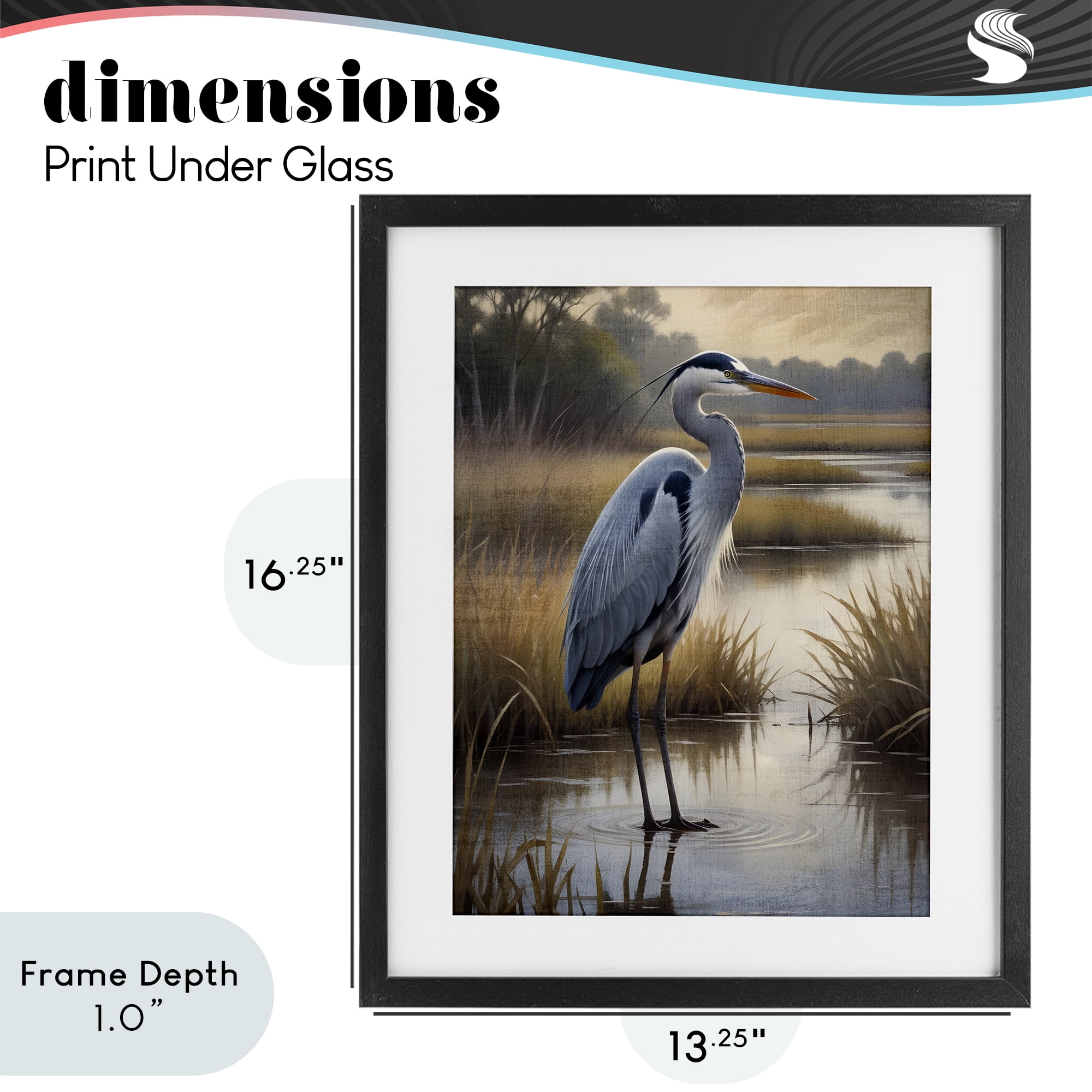 Stupell Industries Heron in Serene Marshlands Black Framed Print Under Glass, design by Susan Arnot