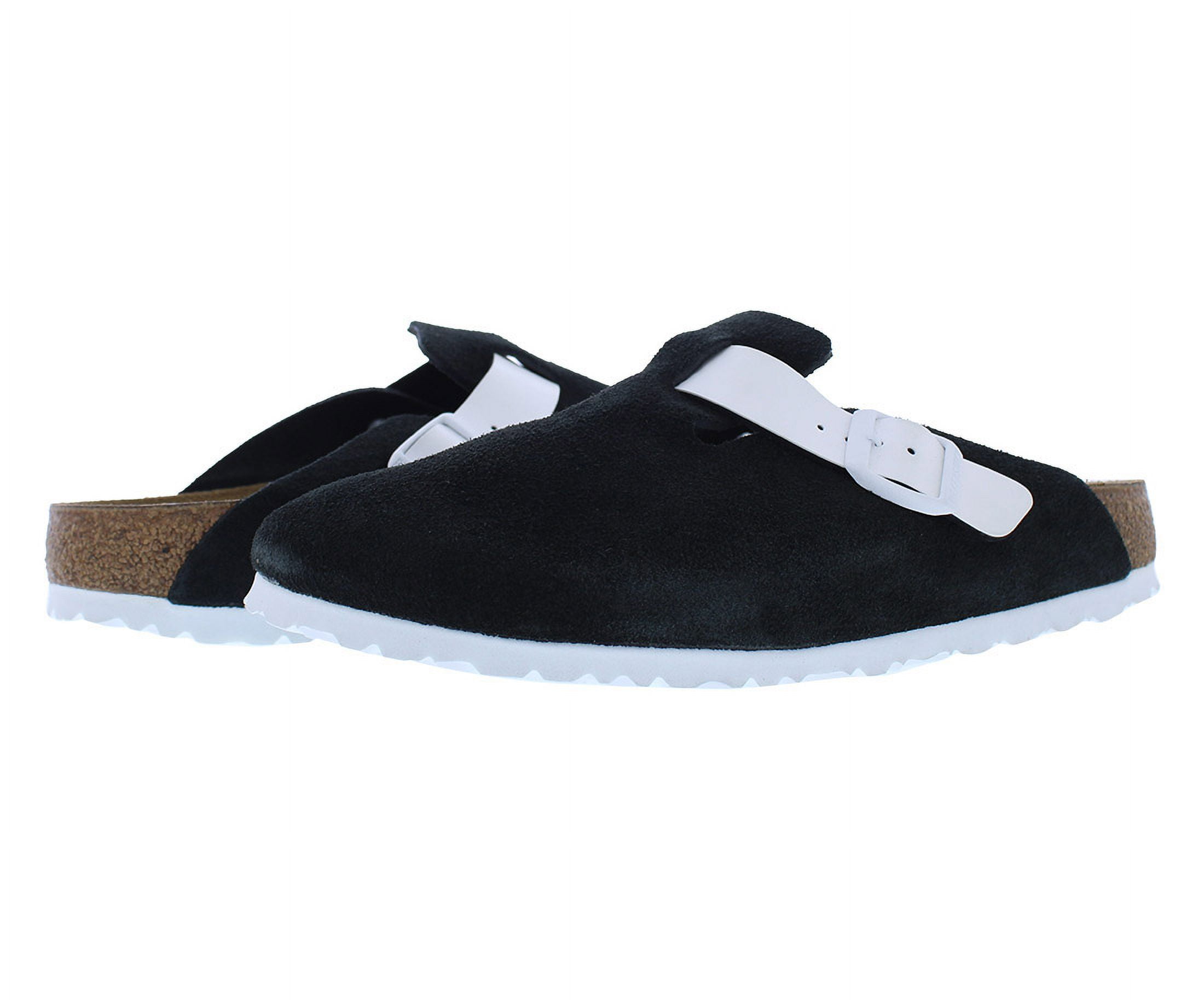 Birkenstock Boston BS Suede Narrow Unisex Shoes Size 5, Color: Black/White