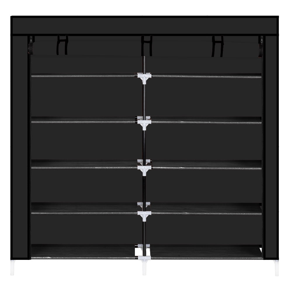 7 Tiers Shoe Rack Portable Closet Fabric Cover Shoe Storage Organizer Cabinet, Black