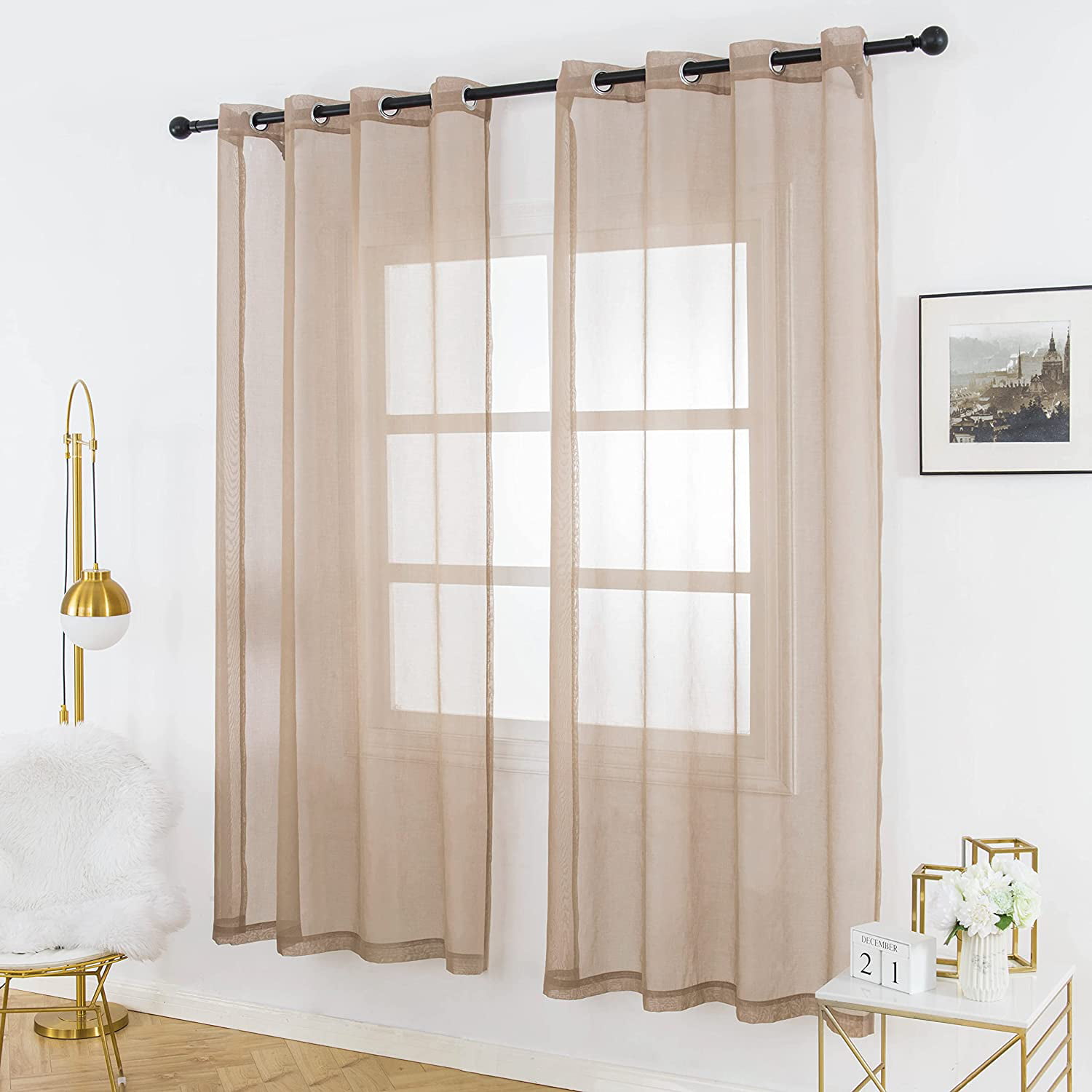 Light Brown Semi Sheer Curtains Faux, Light Brown Living Room Curtains