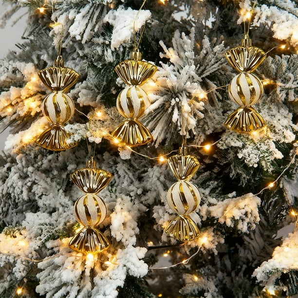 Set de adornos de caramelos navideños | Decoraciones de árbol de Navidad brillantes y electrochapadas – Plástico multicolor, 4,33 pulgadas, acabado vidrioso, reutilizable, accesorios festivos para