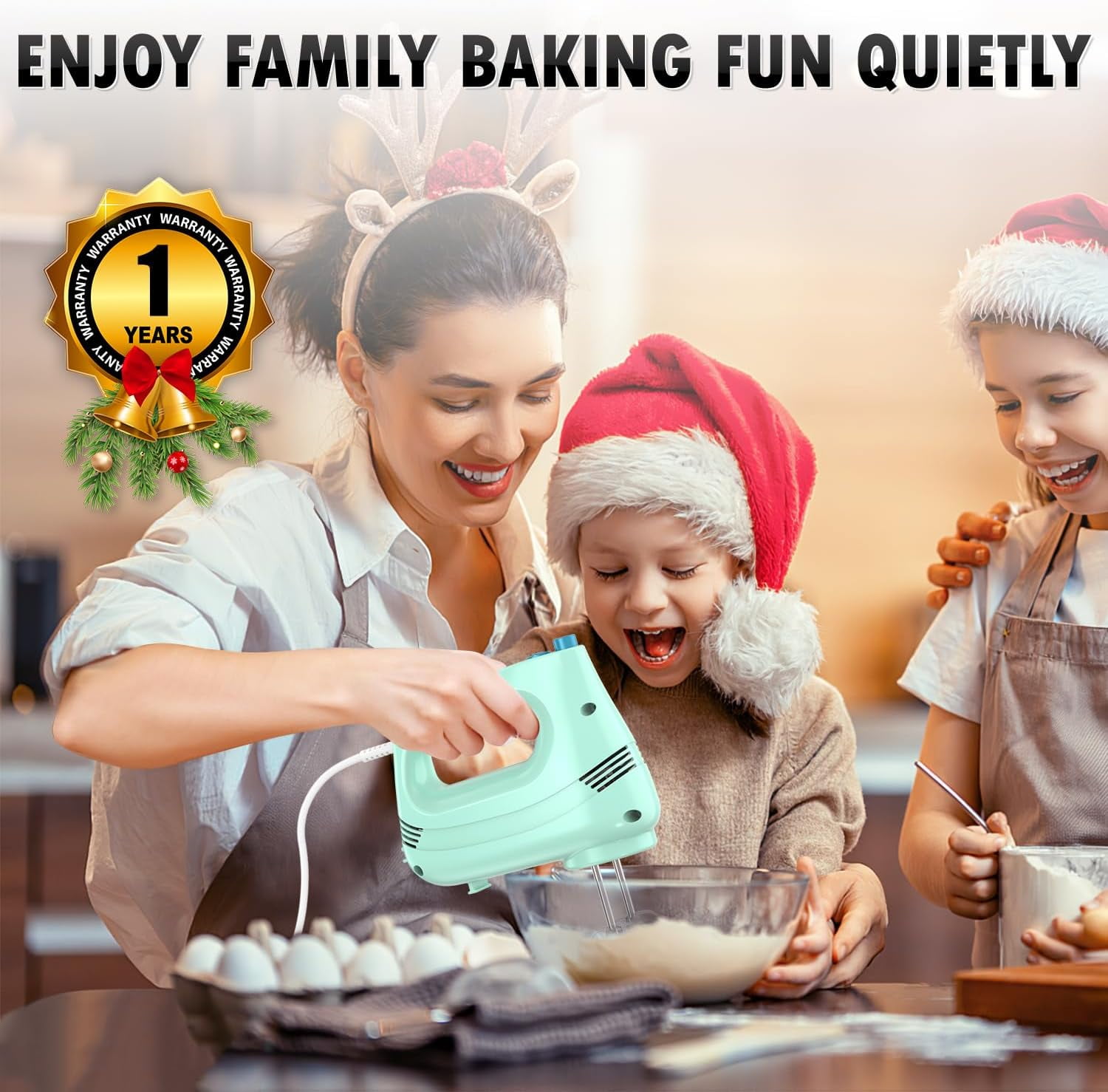 CozyNestFinds Electric Hand Mixer with Stainless Steel Whisk,Dough Hook Attachment and Storage Bag, Handheld Mixer for Baking Cakes,Eggs,Cream Food Mixers. Turbo Boost /5 Speed Kitchen Blender GREEN