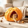 thumbnail image 4 of Cat Bed Pumpkin Cave for Indoor Cats Warm Cozy Semi-Enclosed Sleeping House with Soft Cushion for Kittens Small Dogs 17.3x17.3in by MPOISVA, 4 of 6