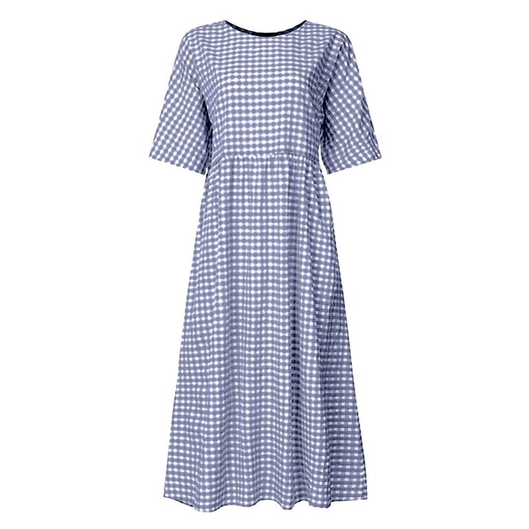 blue plaid dress plus size SHEIN MOD Plus Size Women Baby Blue Plaid Romantic Cottage Core Cute Countryside Style Midi Dress,Dresses For Holiday Brunch Summer