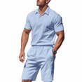 thumbnail image 5 of Men's 2-Piece Linen Summer Set, Casual Short Sleeve Shirt and Vacation Shorts, Breathable Beach Outfit For Tropical Holiday and Travel,Light Blue,XL, 5 of 8