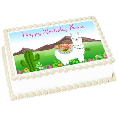 Llama fun 1/4 sheet (10.5 x 8 in.) Edible cake topper image Birthday Party Decoration.