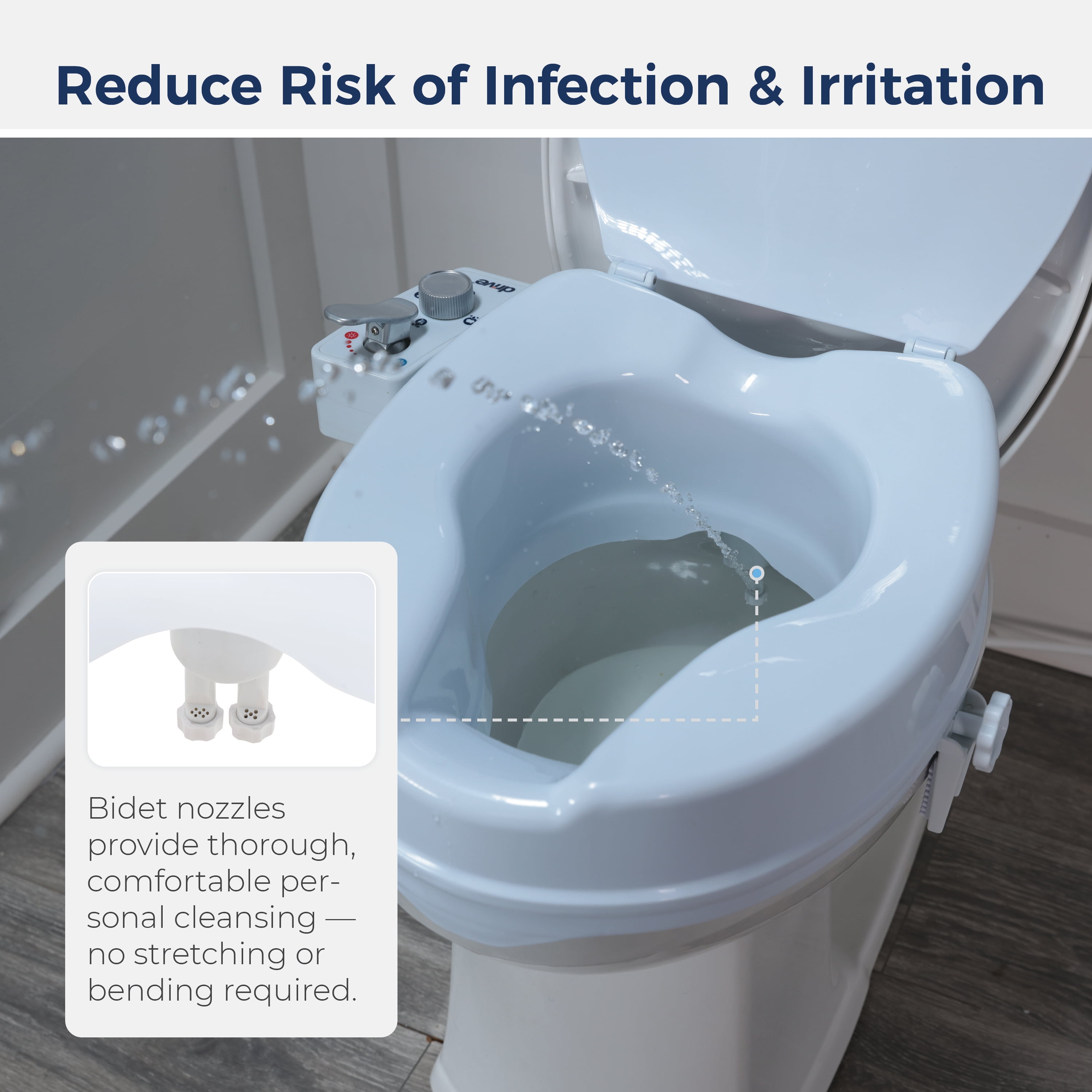 Drive Medical PreserveTech Raised Toilet Seat with Bidet, Ambient & Warm Water